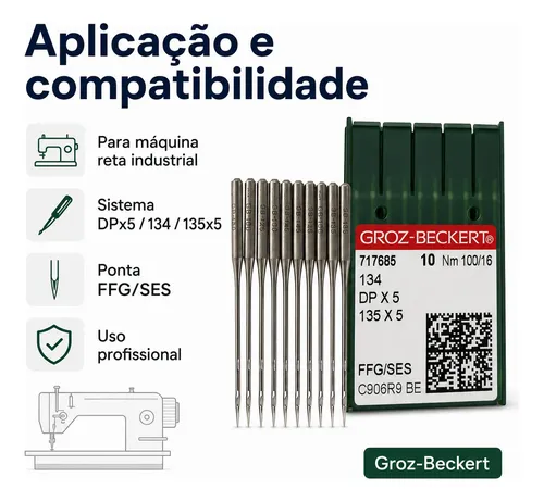 Agulha Máquina Reta Cabo Grosso Dpx5 134 135x5 - Groz-becker