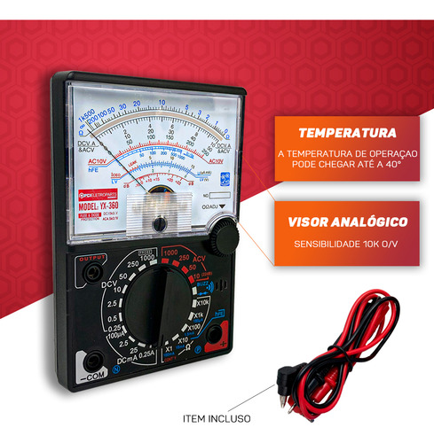 Multímetro Yx 360 C/ Bipe Cabo Multi Teste Analógico