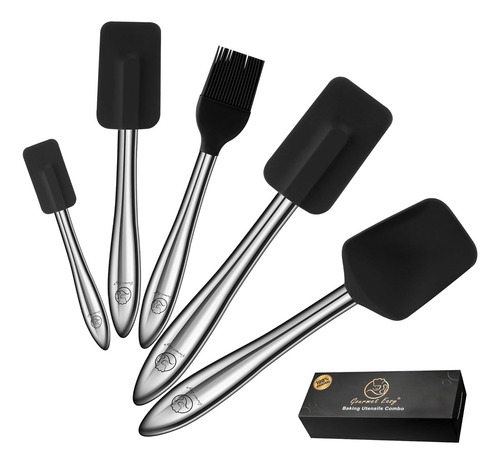 Juego 5 Espátulas Silicona - Mango Acero Inoxidable