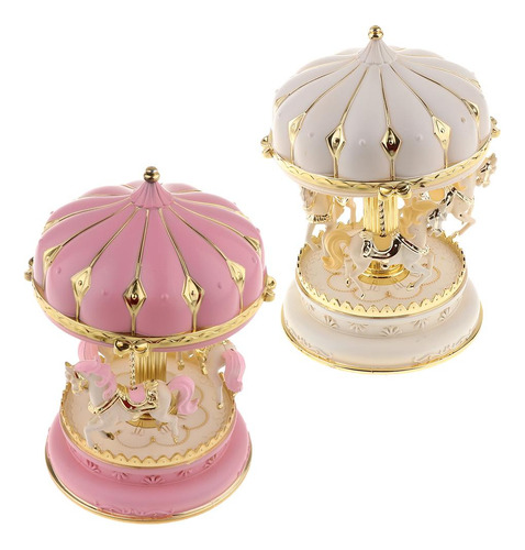 Cajas De Música Carrusel Horse Beige Beige 12x12x18.5cm