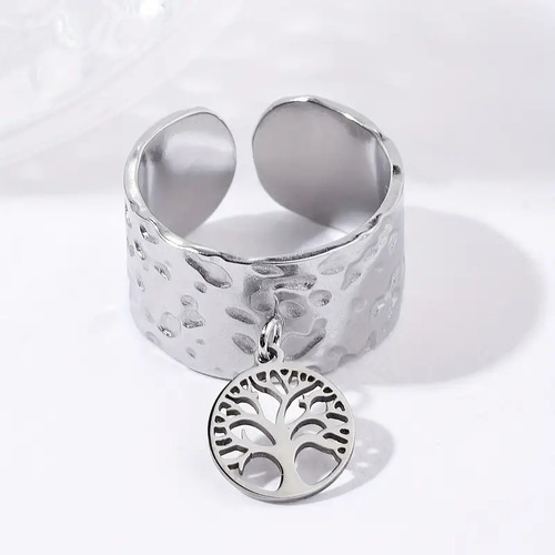 Anillo Abierto Acero Inoxidable Árbol De La Vida Ajustable