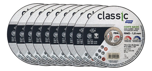 Set De 10 Discos De Corte Hierro 115mm 1mm Classic By Norton