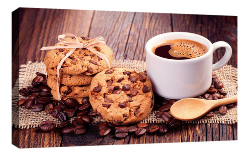 Cuadro Decorativo Canvas Moderno Taza Cafe Americano Cocina Color Taza Cafe Galletas Cocina Armazón Natural