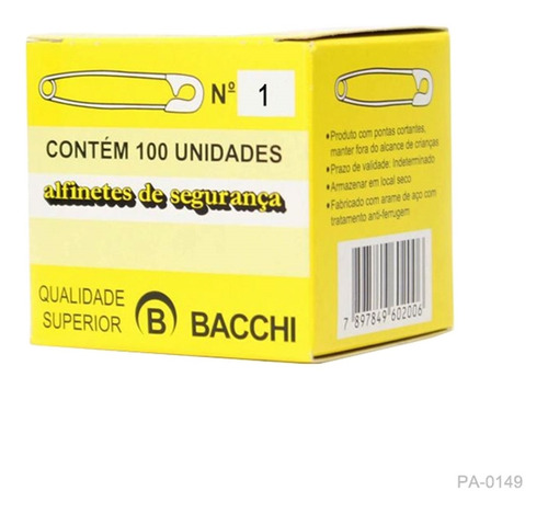 Imagem 2 de 2 de Alfinete De Segurança Bacchi Nº01 Pacote Com 100