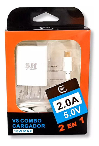 Combo Cargador V8 2 En 1 De 10w Color Negro O Blanco