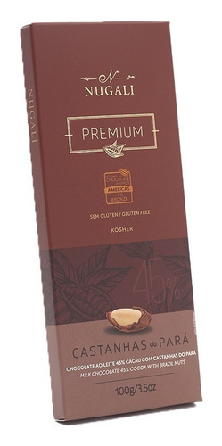 Chocolate Ao Leite 45% Cacau Com Castanhas Nugali Barra 100g