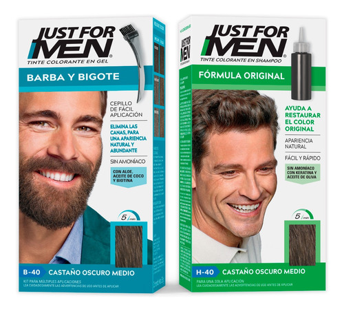 Kit Tinte Just For Men Castaño Osc Med Para Cabello Y Barba 