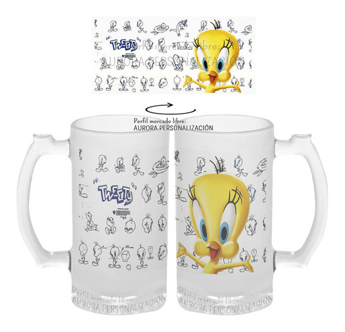 Mug Cervecero Taza Looney Tunes Piolin Vidrio Opalizado