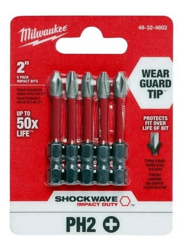 Kit X 5 Punta Alto Impacto Ph2 X 50 Mm Milwaukee 4602