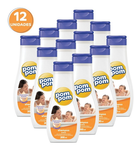 Imagem 1 de 5 de Kit Shampoo Pom Pom Suave 200ml - 12 Unidades