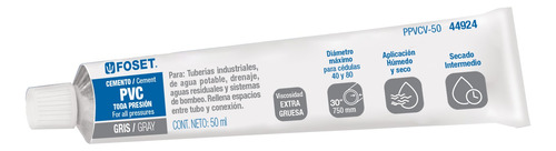 Cemento Para Pvc En Tubo De 50ml Alta Viscosidad Foset 44924