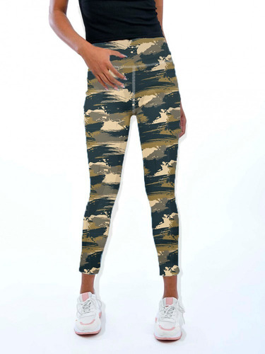 Leggings Dama Print Camuflaje Manchas Verdes Y Beige