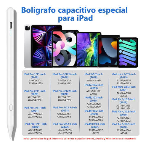 Lápiz Óptico Stylus Pluma Para iPad,carga Rápida,atajos