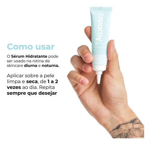 Creamy Skincare Sérum Hidratante 30ml | Textura Leve, Oil-Free, Hidratação Profunda, Rápida Absorção | Uso Diurno e Noturno, Todos os Tipos de Pele, inclusive Oleosas