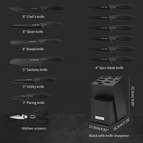 Set De Cuchillos De Cocina Con Bloque Y Afilador, 15 Piezas