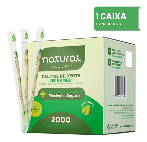 Palito De Dente Bambu Sabor Menta Embalado - Caixa C/ 2.000