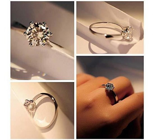 Anillo De Compromiso De Plata De Ley 925 Con Diamante De Ta