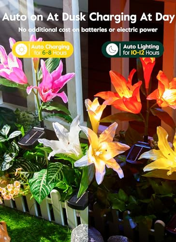 Luces Solares De Jardín Con Flores De Lirio Impermeables