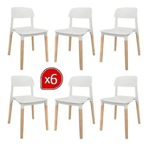 Silla Plastica Apilable Nordica X6 Reforzada Patas Madera 