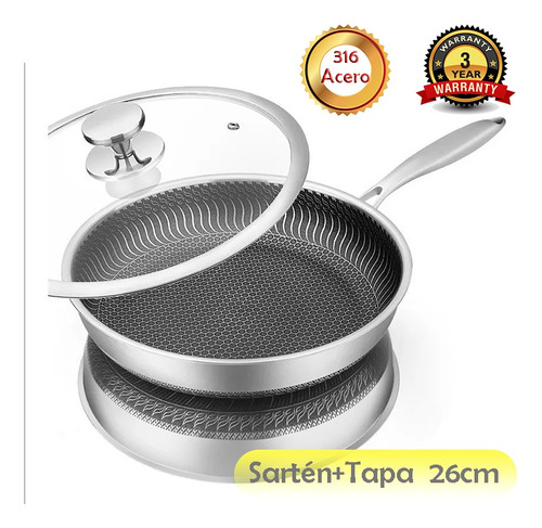 Sarten De Acero Antiadherente Sin Teflon Color 26cm