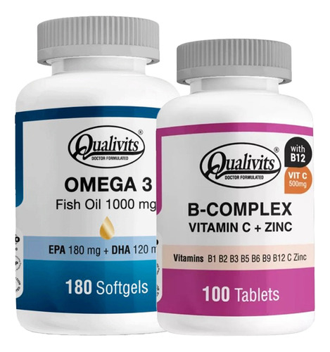 B Complex, Zinc, Vitamina C + Omega 3 180 Softgels Qualivits