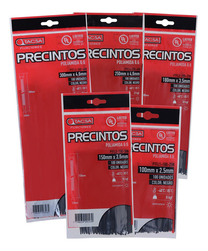Precintos Prensacable Tacsa 300mm X 4.6mm X 100 Unidades Color Blanco