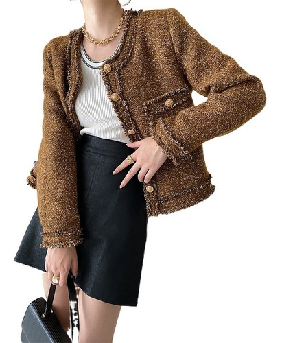 Chaqueta Informal Gruesa De Tweed Francés Para Mujer