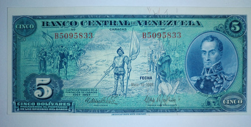 Billete De Venezuela - 5 Bs De 1966 B   Dieguito   Unc