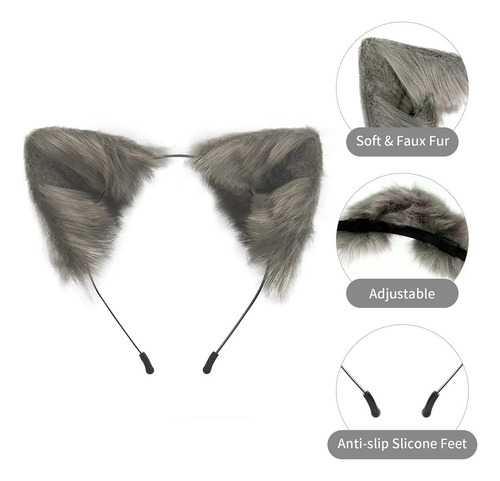 Diadema Hecha A Mano Con Orejas De Lobo De Zorro Y Cola De