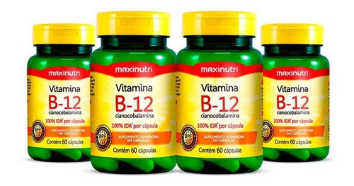Kit 4 Vitamina B12 Cianocobalamina 100% Idr 60 Cápsulas Maxinutri