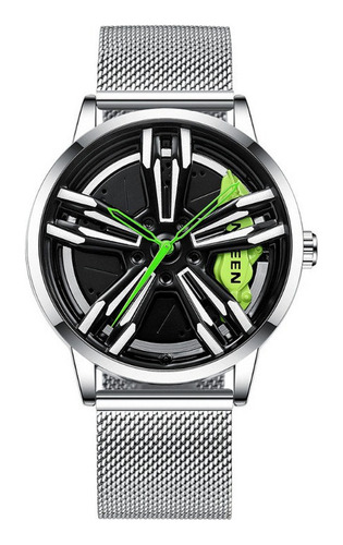 Reloj De Cuarzo Con Cinturón De Malla Luminosa Fngeen L001k Color Del Fondo Verde/plateado