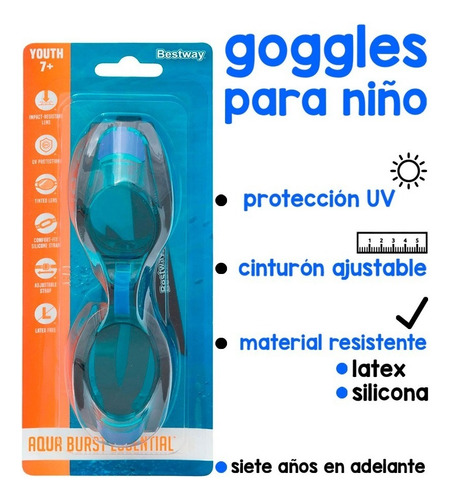 Goggles Infantiles Para Natación 7 Años En Adelante 6 Piezas Color Azul