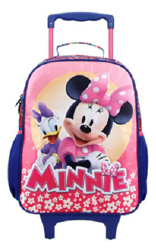 Mochila Rodinha M C/ Alça Escolar Minnie Disney 11421 Xeryus Cor Rosa Desenho Do Tecido Liso