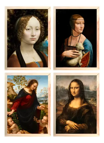Conjunto De 5 Quadros Leonardo Da Vinci 42cm | Frete grátis
