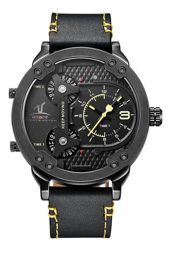 Relógio Masculino Weide Analógico Uv1506b Preto E Amarelo