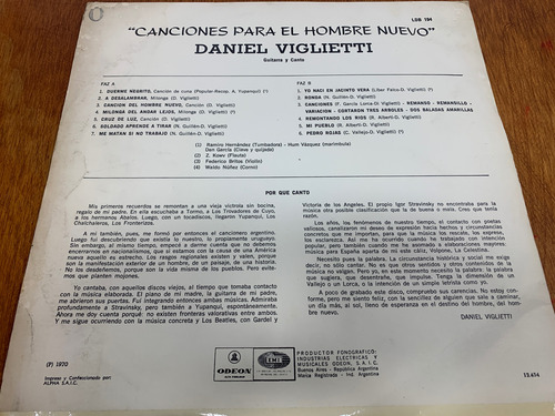 Vinilo Daniel Viglietti Canciones Hombre Nuevo Che Discos (Usado)