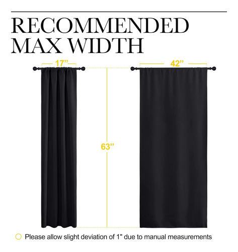 Cortinas Blackout Dormitorio, 2 Paneles, 107x160cm, Negro