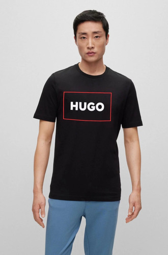 Playera Hugo Boss Negra Talla M Con Logo En Blanco