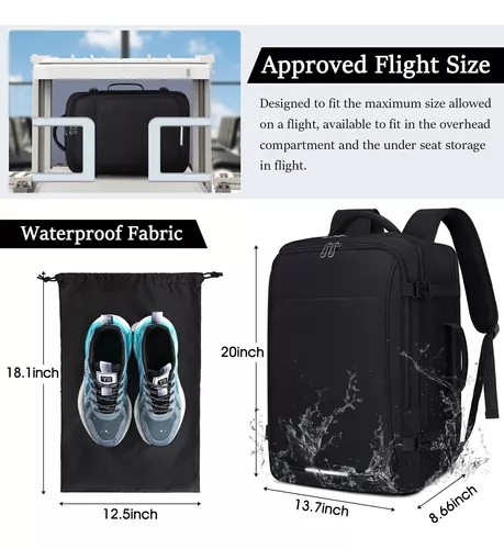 Mochila de viaje para hombres y mujeres, mochila de transporte expandible  aprobada por vuelos de 40L, Negro, L, Mochila de viaje