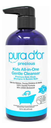 Pura D'or Kids Wash - Limpiador Suave Todo En Uno De 16 Onza