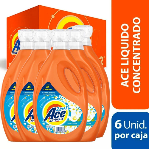 Imagen 1 de 6 de Pack 6 Botellas Detergente Ace Liquido Concentrado 1,8 Lt