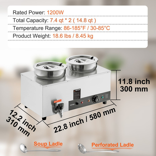 Calentador Baño Maria Sopas Temperatura Ajustable 2 Ollas