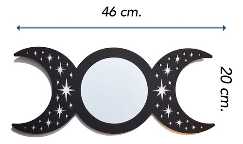 Espejo Triple Luna Black Star Diosa En Madera Bruja Esoteric Marco Negro mate