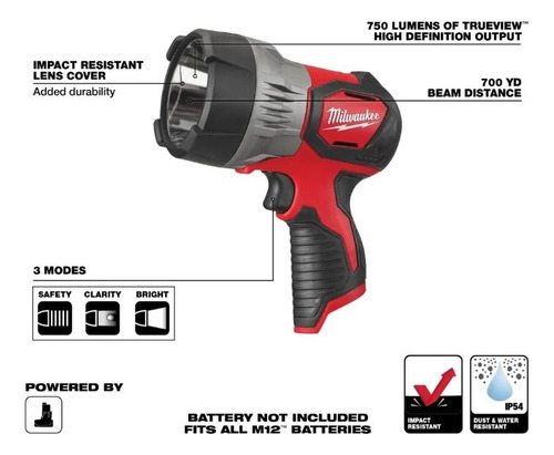 Foco M12 750 Lum Resistente Agua Y Polvo Milwaukee 2353-20