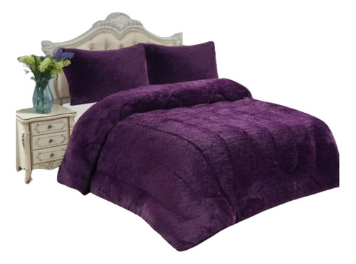 Cobertor Peludo Purpura Plumón Invierno 2 P Con Chiporro Tf