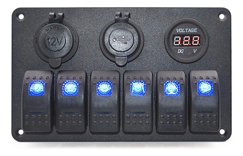 Panel Control 6 Switch Con Usb, 12v Y Voltimetro Digital