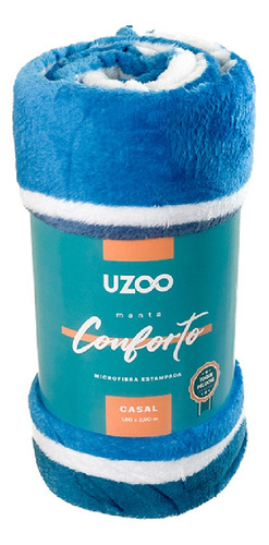 Manta Microfibra Flannel Conforto Casal Listrado 180x200cm Cor Azul