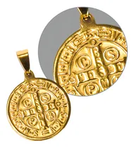 Comprar Medalha Pingente São Bento Em Relevo Aço Cirúrgico Religioso Cor Dourado