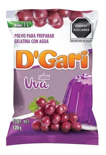 Polvo Para Preparar Gelatina Con Agua Sabor Uva De 120g D'gari