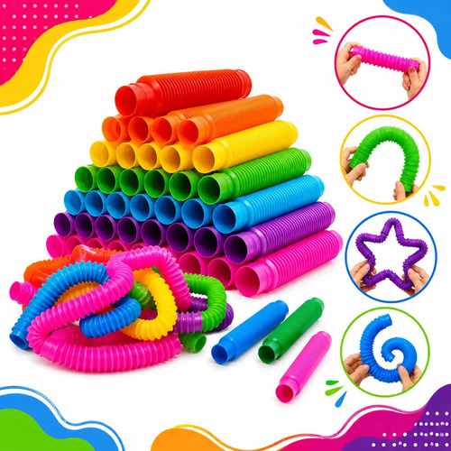 Kit 36 Poptube Fidget Toys Tubos Sensorial Colorido Clube Educativo